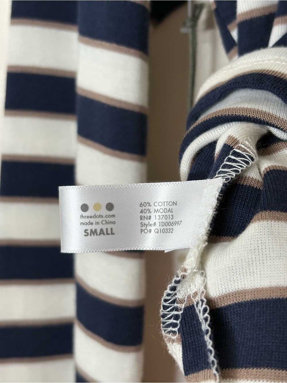 Three Dots Rumi Long Sleeve Tee Brown White Striped Long Sleeve NWT - Picture 7 of 8